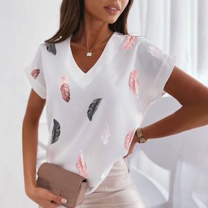 Womens Tshirt 3D Tshirts V Neck Summer Short Sleeve Tops Tees Feather Graphics Ladies Clothes Overdimensionerade Female Fashion Y2K Streetwear 230419