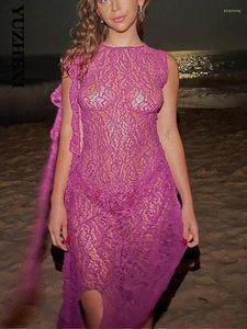 Casual Dresses YUZHEXI Lace See Through Night Club Tassel Tank Dress Women Sexy Pink Birthday Robe Short Wear