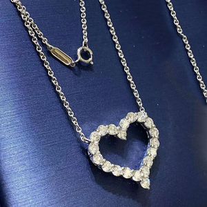 Collana da donna a cuore cavo in argento sterling al 100% con diamanti Collana a foro pieno Collana di gioielli firmati tif Marchio per matrimonio Regalo di Natale con scatola blu