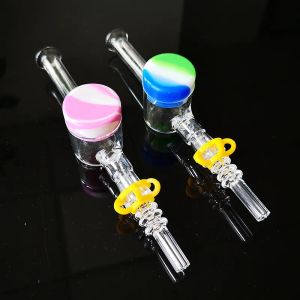 New Glass Nector Collector Kit Mini Small NC Kits With 10mm 14mm Quartz Tips Plastic Clip Cilicone Oil Wax Container For Straw Pipes 12 LL