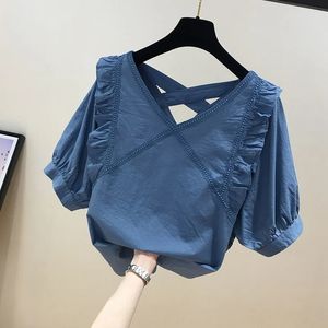 Coletes masculinos Spliced ​​Lace Temperament Vneck Top for Women 2023 Westernized Large Chiffon Shirt Summer 230420