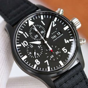 Tasarımcı Iwc Watch Mens Pilot Chronograph Menwatch Kutu D ile Mekanik Otomatik Reloj Tüm Pimler Çalışan Deri Kayış Montre Luxe