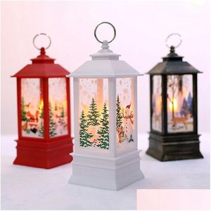 Dekoracje świąteczne Dekoracje świąteczne świece z uchwytą LED Herbaty Świece klatki Elk Santa Claus Printing Candlestick Dechhki