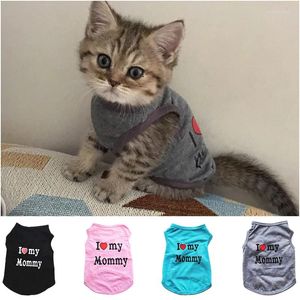 Cat Costumes "I Love Mommy & Daddy" Print Vest Tee Shirt Cotton Pet Clothes Casual Puppy Dog Kitten Apparel