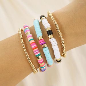 Cazibe bilezikleri 5pcs/setler polimer kil boncuklar kadınlar için elastik diy mücevher boho dostluk plajı heishi pulseras mujer