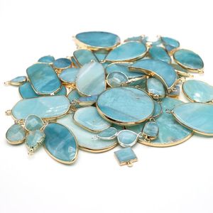 Pendant Necklaces Natural Stone Pendants Various Shape Gold Coating Amazonites For Jewelry Making Diy Women Necklace Earrings Party GiftsPen