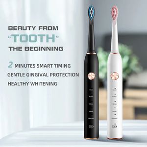 Toothbrush Black White Sonic Electric Toothbrush for Couples 5 Modes USB Charging Waterproof Sonic Electric Toothbrush 230419