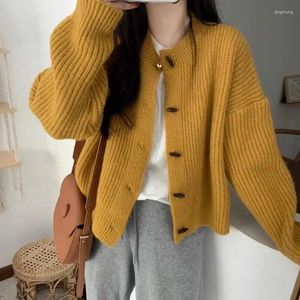 Women's Knits Gentle Lazy Soft Glutinous Sweater Design Feel Ox Horn Button Cardigan Autumn/Winter Korean Versatile Knitted Top