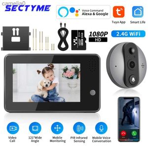 Doorbells Sectyme 4.3 inch Tuya 1080P WiFi Smart Doorbell Eye Peephole Camera Two-way Audio Night Vision Peephole Doorbell Outdoor MonitorL231120