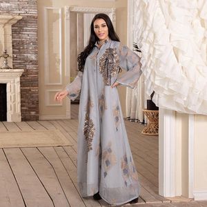 Ethnic Clothing Mid-east Fashion Women Muslin Dress Long Sleeve V-neck Pullover Elegant Chic Dubai Lady For Autumn