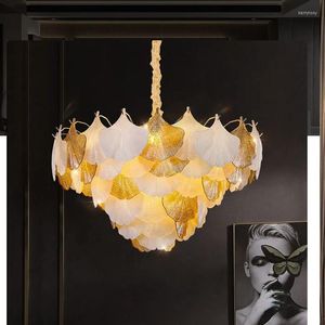 Lampadari Lampadario moderno Ginkgo Shell Glass Soggiorno Camera da letto Cucina Lampade a sospensione Art Crea decorazioni per la casa