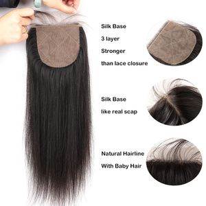 Fechamento de base de seda sedoso reto cabelo humano virgem brasileiro 100% cabelo humano não processado fechamento superior de renda com cabelo de bebê semelhante à pele 4x4 fechamento superior Bella Hair Goal