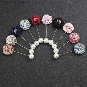 Pins Brooches Beautiful Handmade Fabric Camellia Flower pearl Brooch Pin Wedding XZ005L231120