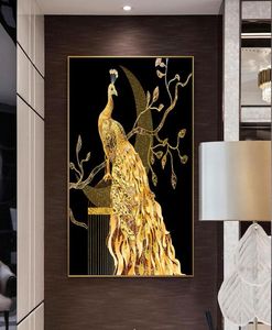 Golden Peacock Farfalla Fiore Piuma Uccello Tela Pittura Animale Immagini Wall Art per Soggiorno Home Decor No Frame8352852