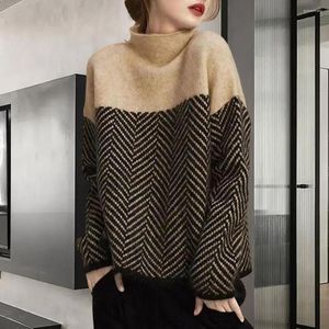 여성 스웨터 여성 겨울 스웨터 하이 칼라 목 보호 느슨한 풀오버 소프트 매칭 긴 소매 캐주얼 따뜻한 여자 가을