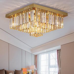 Lampadari Lampadario moderno in cristallo oro per soffitto Camera da letto Soggiorno Lampada cristal Decorazioni per la casa Lampade a led quadrate