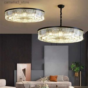 مصابيح السقف الفاخرة K9 Crystal Chandelier Gold Black Black Round LED LED قلادة تعليق Luminaire مصباح معلق للسقف Q231120