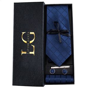 Neck Ties Hi Tie Navy Plaid For Men Silk Woven Solid Cravat Necktie Set Cufflinks Tie Clip Gift Box for Husband Male HB 1656 231118