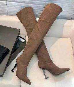 Luxury Women Włoch Marka OPYum Over the Knee Boots Point-Toe Winter Knee Kolan-High But High Heels Dress Lady Brand Walking Eleganckie botki na pięcie EU35-43