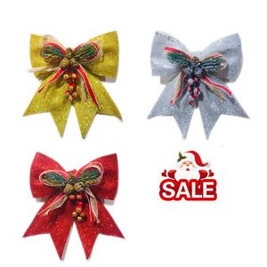 Decorações de Natal Ouro Pinha Arco Glitter Borboleta Pendurado Decoração Enfeites de Árvore Ouro Vermelho Bowknot Para Casa Decoração de Natal Ano Crianças Presentes