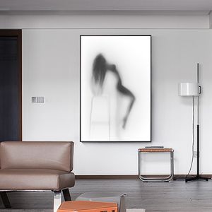 Nordic Style Sexy Silhouette of a Dancing Nude Woman Behind Curtain Canvas Posters and Prints Wall Art Picture for Living Room