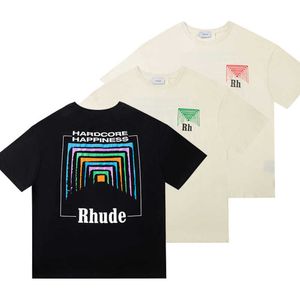 디자이너 패션 의류 티 힙합 Tshirts 트렌드 브랜드 Rhude Tunnel Abstract High Street 미국 커플 티셔츠 남자 여자 봄 여름 느슨한 스트리트웨어