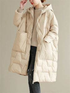 Piumino da donna Parka Giacca da donna Beige Giacche con cappuccio 2023 Autunno Inverno Moda lungo sciolto spesso calore cappotto d'anatra bianco 231118