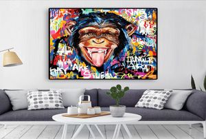 Graffiti Street Art Abstract Cute Monkey Canvas Målningsaffischer och skriver ut bilder Banksy Pop Wall Art Bild för vardagsrum9420371