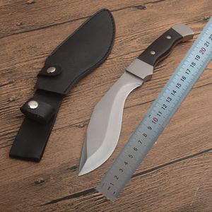 1Pcs G9321 Fixed Blade Dog Leg Knife 7Cr17Mov Satin Blade Full Tang Ebony Handle Outdoor Camping Hiking Hunting Knives with Leather Sheath