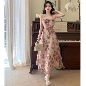 Sukienki swobodne vintage druk szyfonowy sukienka Summer Fairy Backless Długość dla kobiet