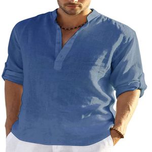 Camicie casual da uomo Camicetta con bottoni in cotone e lino da uomo Top Maschile con scollo a V Manica corta Solid Shirs FYY10711 230420