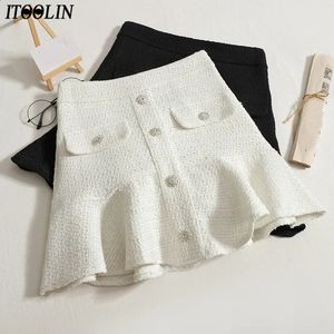 Skirts ITOOLIN Women Chic Tweed Skirt Autumn Office Ruffles High Waist Cute Aline Casual Slim For Party Mini Winter 231118