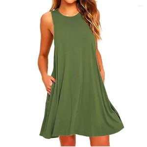 Casual Dresses Women's Summer Swing T-shirt Dress With Pocket Beach Cover Up Plus Size 2023 Loose Sleeveless Y2K