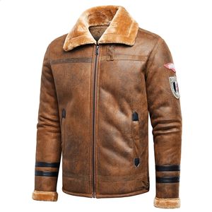 Herrläder faux läder män höst mode outwear vintage varm fleece läderjacka kappa män avslappnad klassisk motorcyklist bombplan läderjacka män 231118