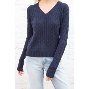 Women's Sweaters Sweater Women Spring Fall Pullovers Navy Sweaters Long Sleeve V Neck Cable Knit In Crop Tops Knitwears for Slim Girls 231118