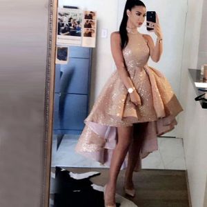 Hi-Lo Halter Prom Dresses Sequins Plus Size Graduation Cocktail Homecoming Party Gown 09