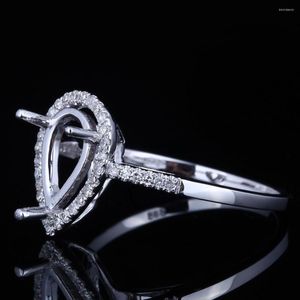 Cluster Rings Sterling Silver 925 Engagement Semi-Mount Pave äkta naturliga diamantkvinnor smycken bröllop fin ring inställning 10x6mm päronklippning
