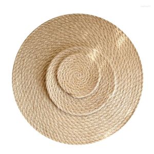 Table Mats 3Pcs/Lot Flax Straw Circular Thickened Home Furnishing Kitchen Anti Insulation Pad Cup Dish Pot Mat Linen Hand Made