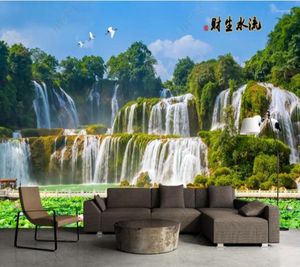 Bakgrundsbilder Papel de Parede Mountain Scenery and Waterfall 3d Wallpaper Mural Iving Room TV Wall Bedroom Papers Home Decor