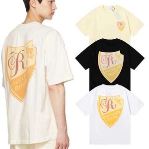 デザイナーファッション衣類 Tシャツヒップホップ Tシャツアメリカントレンドブランド Rhude シールドレター印刷男性女性カップル純綿ストリートヒップホップカジュアル Tシャツ