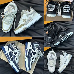 Designer flash diamant casual skor bröd retro sneakers män andas mesh läder gjord övre sidumärke blomma tjocka bottenskor med original låda