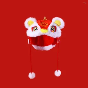 Dog Apparel Cosplay Pet Hat Winter Chinese Style Cartoon Design Plush Soft Warm Lion Dance For Dogs Cats Year