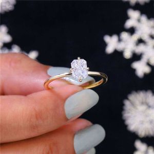 Wedding Rings RandH Solid 18K Yellow Gold Radiant Cut 75mm 12CARAT Solitaire Moissanite For Women Simple Style Dainty WeddingRing 230831