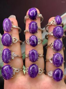 Cluster Rings 14Pcs/Lot Natural Purple Dragon Crystal Charo Stone Ring S925 Silver Inlaid Adjustable Size Woman Jewelry Anillos Mujer