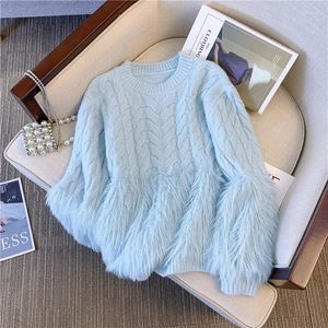 Kadın Sweaters Pubsel Kablo Knit Kazak Kış Kırıcı Tasarım Sense Niş Gevşek Kültür