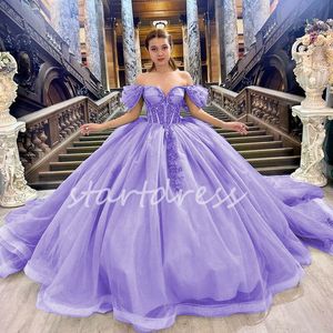 Eleagnt Flieder-Lavendel-Quinceanera-Kleider, Applikationen, Spitze, Aschenputtel, Sechzehn-Geburtstags-Partykleid, wunderschönes Feen-Abschlussballkleid, süßes 16-formales Vestidos de 15 Jahre