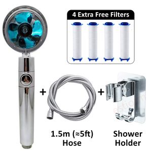 Bathroom Shower Heads Turbo Water Filter Head with Hose and Holder 360 Rotated High Pressure Saving Handheld Propeller With Fan 230419