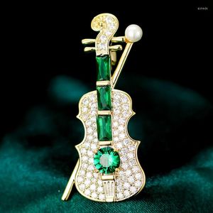 Brooches Copper Gold-Plated Shiny Color Zircon Violin Musical Instrument Brooch Unisex Men Women Couples Fashion Accessories Wholesale