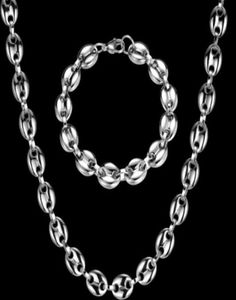 Huge 11mm wide 60cm 22cm Heavy Mens Cool Stainless Steel Shiny Silver Coffee Beans Link Chain Necklace bracelet jewelry set20785659087