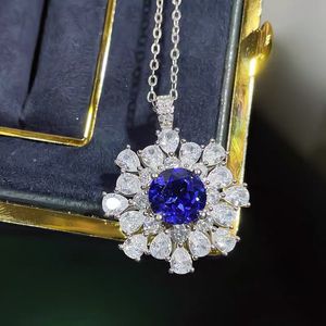 Vintage Flower Chocker Halsband Sapphire Silver Color Engagement Wedding Pendants Necklace For Women Bridal Charm smycken